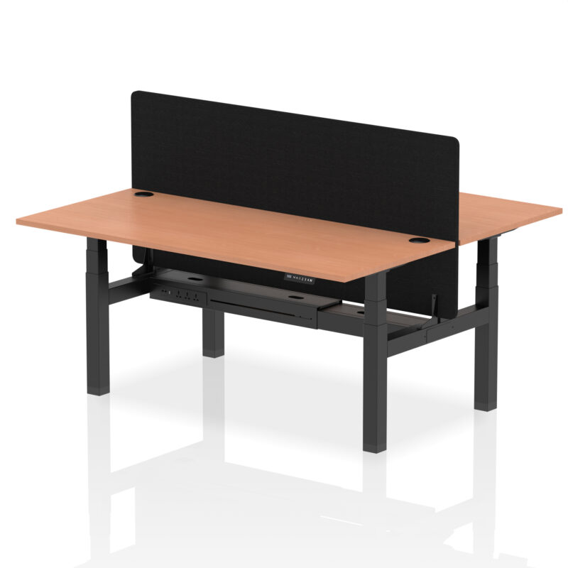 Breeze Back-to-Back Height Adjustable Bench Desk - 2 Person with Black Straight Screen - Image 64