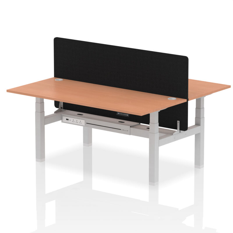 Breeze Back-to-Back Height Adjustable Bench Desk - 2 Person with Black Straight Screen - Image 65