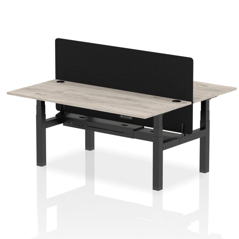 Breeze Back-to-Back Height Adjustable Bench Desk - 2 Person with Black Straight Screen - Image 70