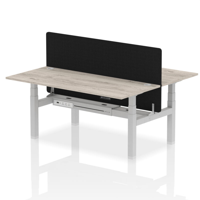 Breeze Back-to-Back Height Adjustable Bench Desk - 2 Person with Black Straight Screen - Image 71