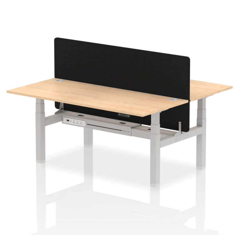 Breeze Back-to-Back Height Adjustable Bench Desk - 2 Person with Black Straight Screen - Image 74