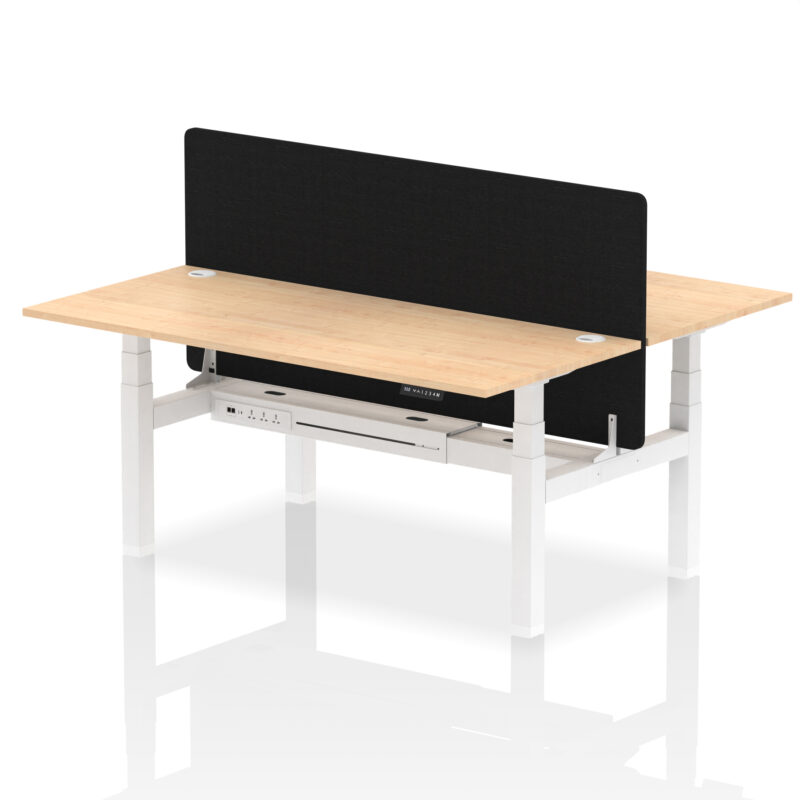 Breeze Back-to-Back Height Adjustable Bench Desk - 2 Person with Black Straight Screen - Image 75
