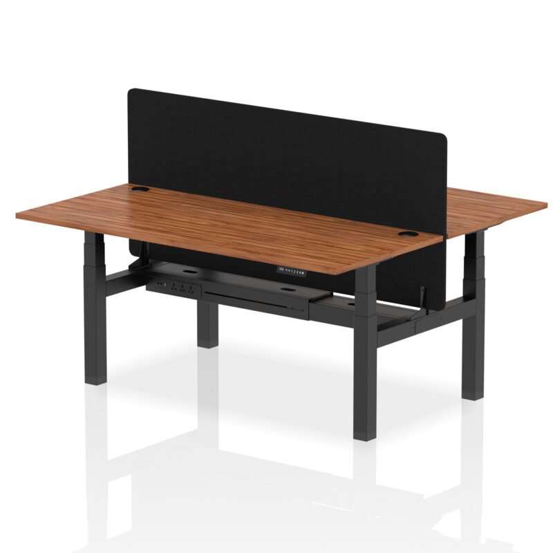 Breeze Back-to-Back Height Adjustable Bench Desk - 2 Person with Black Straight Screen - Image 79