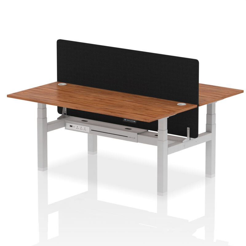 Breeze Back-to-Back Height Adjustable Bench Desk - 2 Person with Black Straight Screen - Image 80