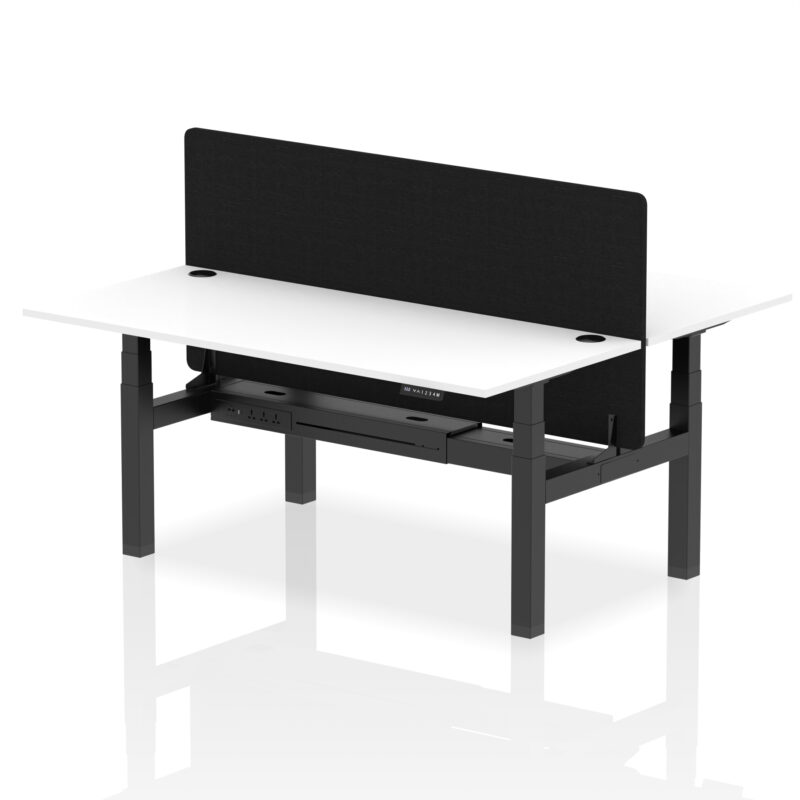 Breeze Back-to-Back Height Adjustable Bench Desk - 2 Person with Black Straight Screen - Image 82