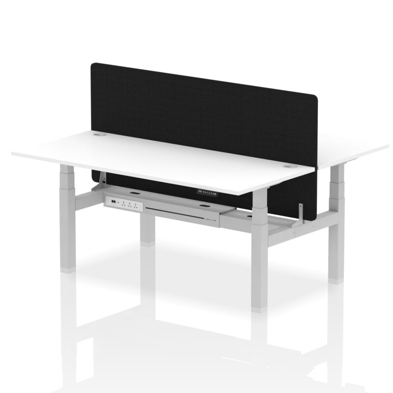 Breeze Back-to-Back Height Adjustable Bench Desk - 2 Person with Black Straight Screen - Image 83