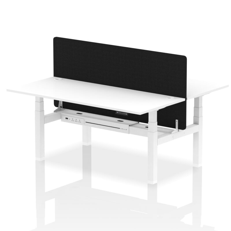 Breeze Back-to-Back Height Adjustable Bench Desk - 2 Person with Black Straight Screen - Image 84