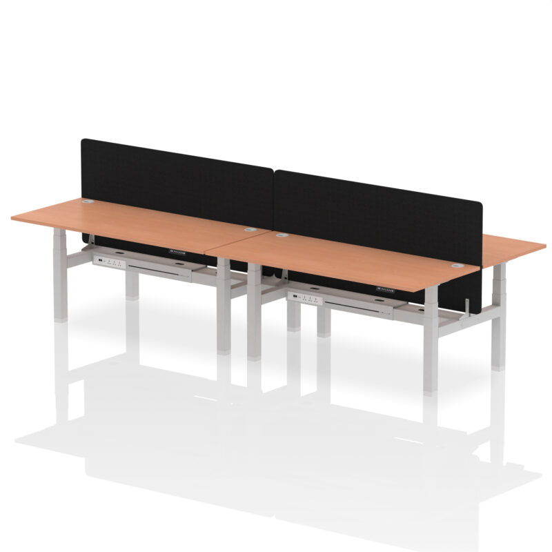 Breeze Back-to-Back Height Adjustable Bench Desk - 4 Person with Black Straight Screen - Image 65
