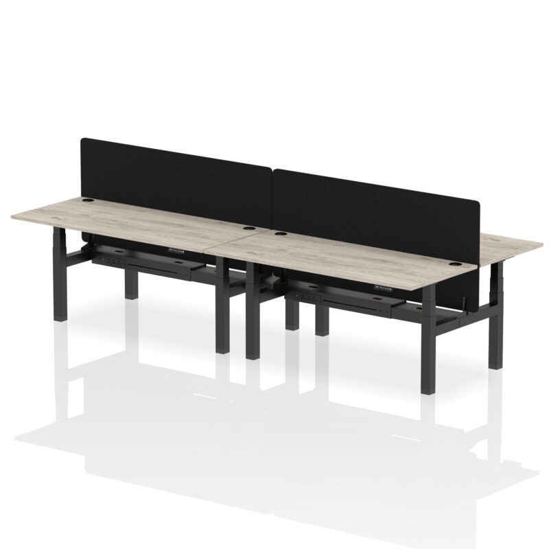 Breeze Back-to-Back Height Adjustable Bench Desk - 4 Person with Black Straight Screen - Image 70