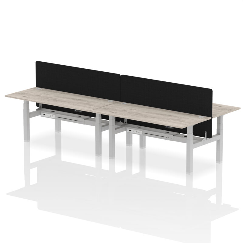Breeze Back-to-Back Height Adjustable Bench Desk - 4 Person with Black Straight Screen - Image 71