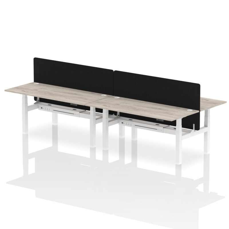 Breeze Back-to-Back Height Adjustable Bench Desk - 4 Person with Black Straight Screen - Image 72