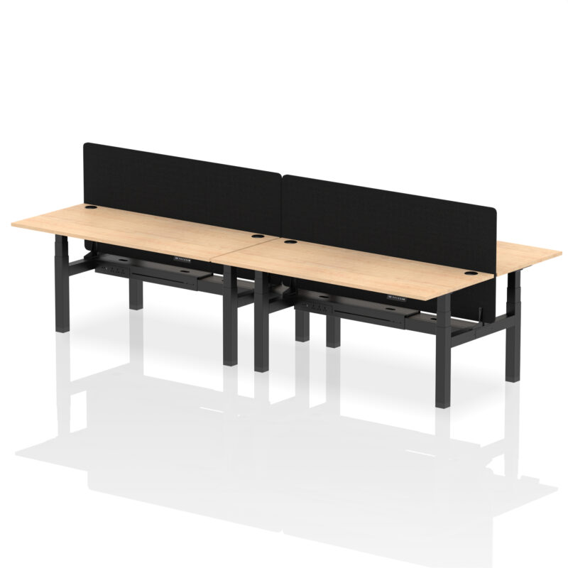 Breeze Back-to-Back Height Adjustable Bench Desk - 4 Person with Black Straight Screen - Image 73