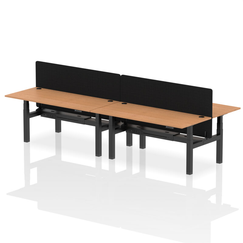 Breeze Back-to-Back Height Adjustable Bench Desk - 4 Person with Black Straight Screen - Image 76
