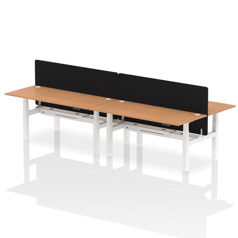 Breeze Back-to-Back Height Adjustable Bench Desk - 4 Person with Black Straight Screen - Image 78