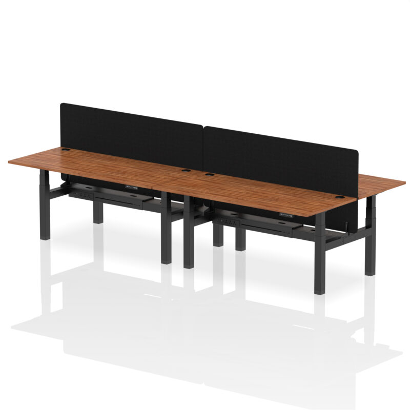 Breeze Back-to-Back Height Adjustable Bench Desk - 4 Person with Black Straight Screen - Image 79