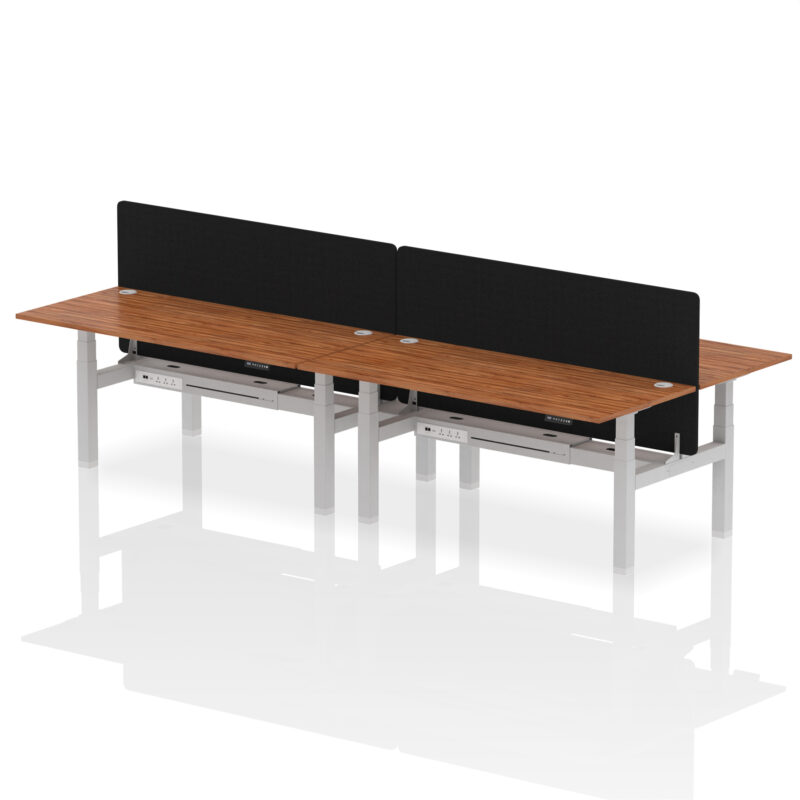 Breeze Back-to-Back Height Adjustable Bench Desk - 4 Person with Black Straight Screen - Image 80