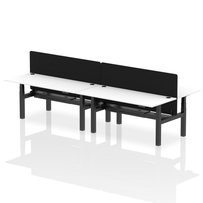 Breeze Back-to-Back Height Adjustable Bench Desk - 4 Person with Black Straight Screen - Image 82