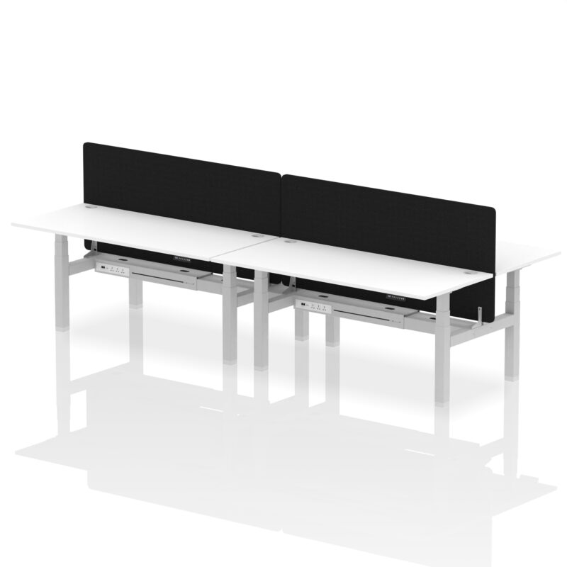 Breeze Back-to-Back Height Adjustable Bench Desk - 4 Person with Black Straight Screen - Image 83