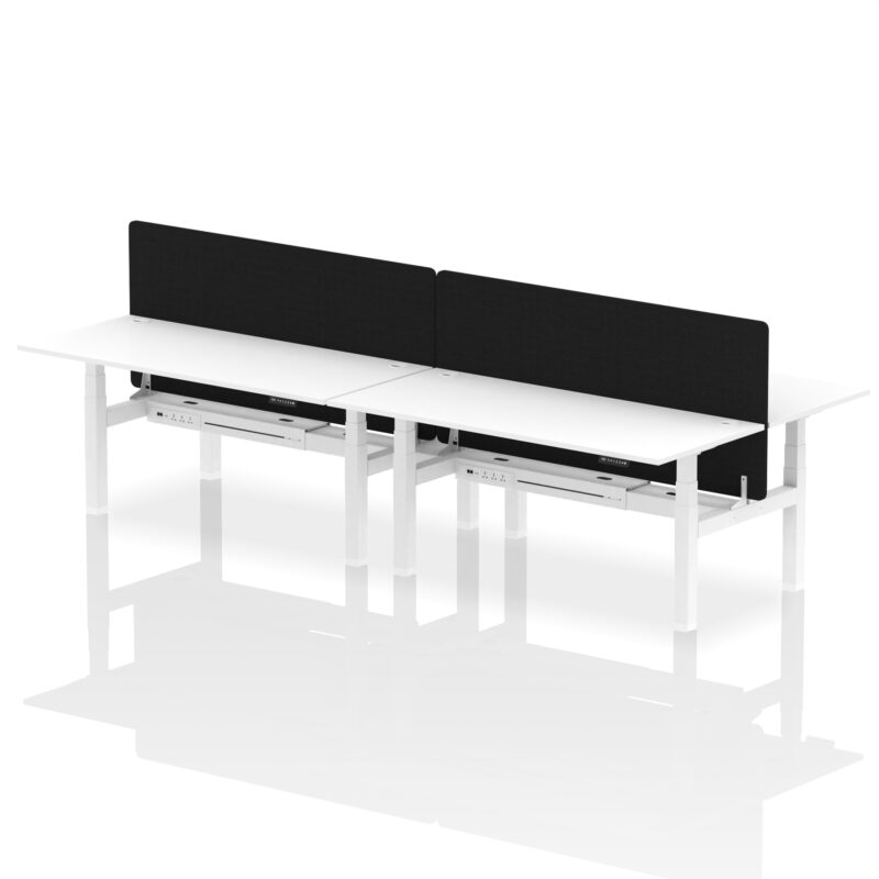 Breeze Back-to-Back Height Adjustable Bench Desk - 4 Person with Black Straight Screen - Image 84