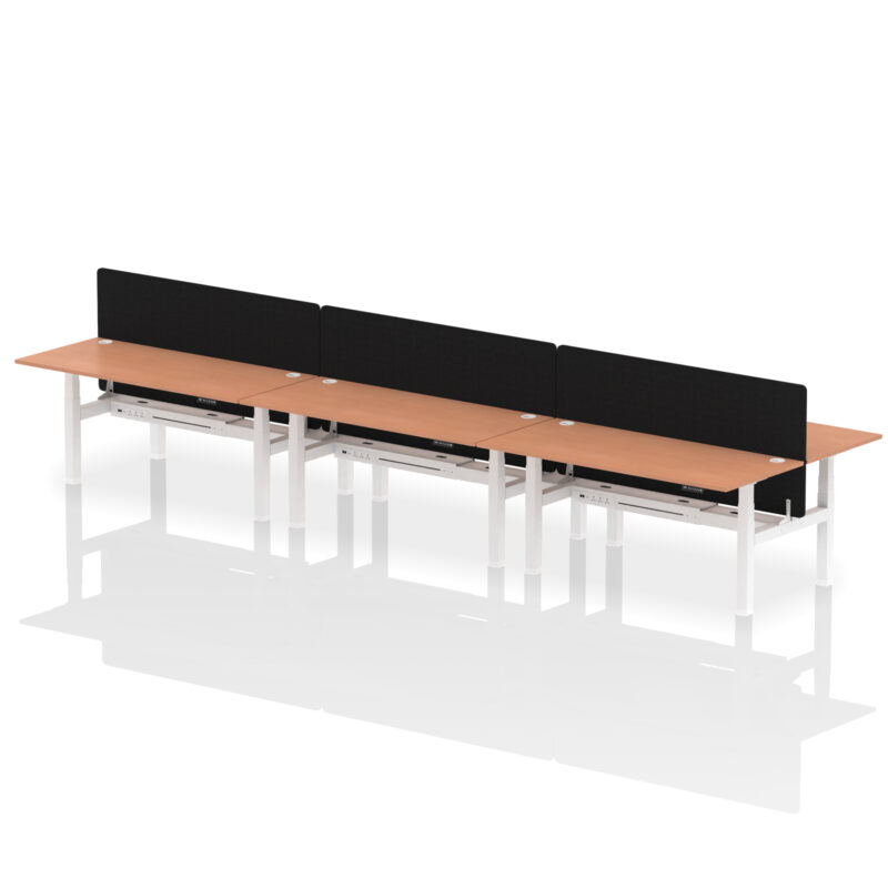 Breeze Back-to-Back Height Adjustable Bench Desk - 6 Person with Black Straight Screen - Image 66