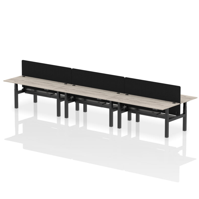 Breeze Back-to-Back Height Adjustable Bench Desk - 6 Person with Black Straight Screen - Image 70