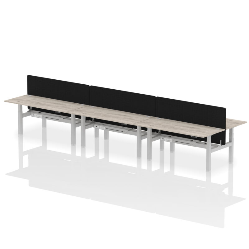 Breeze Back-to-Back Height Adjustable Bench Desk - 6 Person with Black Straight Screen - Image 71
