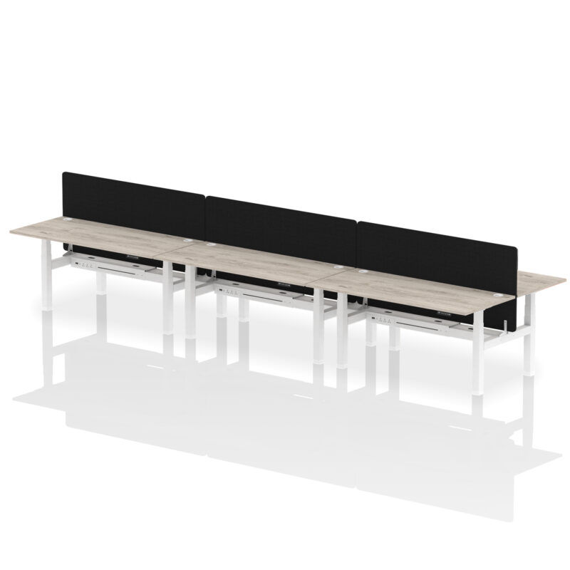 Breeze Back-to-Back Height Adjustable Bench Desk - 6 Person with Black Straight Screen - Image 72
