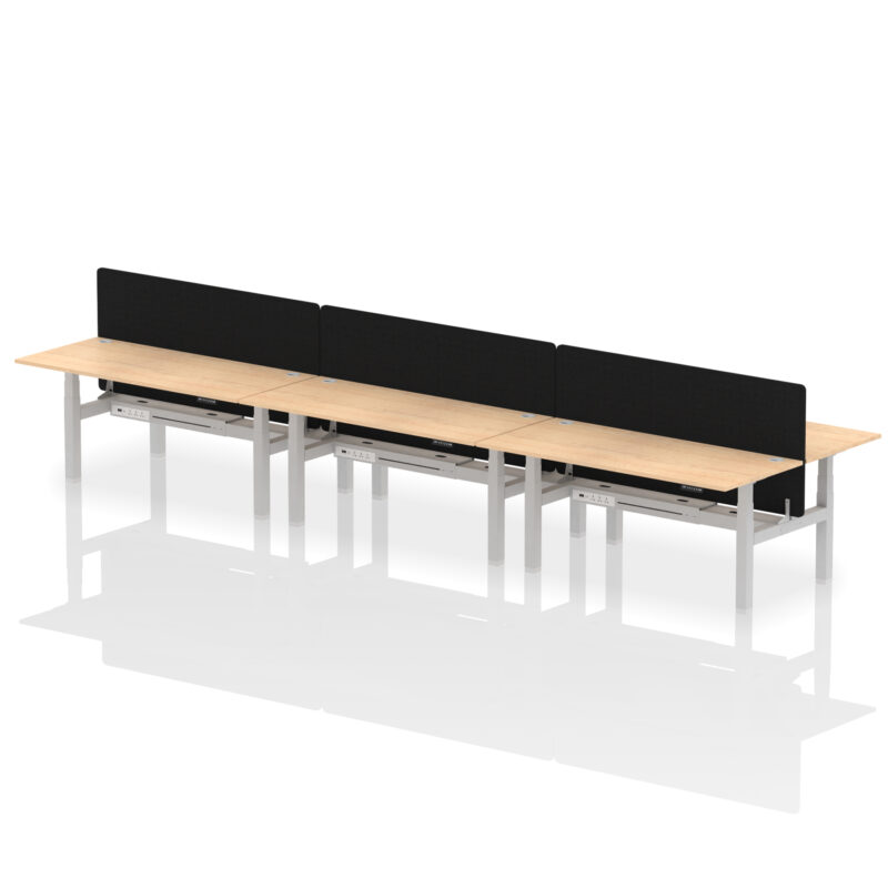 Breeze Back-to-Back Height Adjustable Bench Desk - 6 Person with Black Straight Screen - Image 74