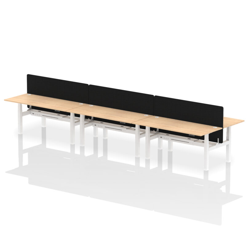Breeze Back-to-Back Height Adjustable Bench Desk - 6 Person with Black Straight Screen - Image 75