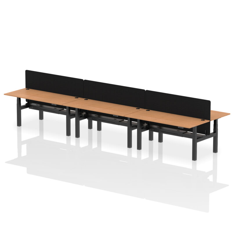 Breeze Back-to-Back Height Adjustable Bench Desk - 6 Person with Black Straight Screen - Image 76