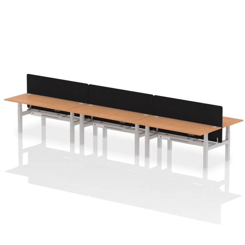 Breeze Back-to-Back Height Adjustable Bench Desk - 6 Person with Black Straight Screen - Image 77