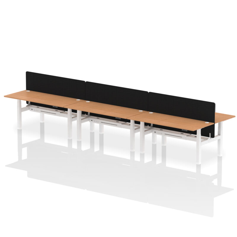 Breeze Back-to-Back Height Adjustable Bench Desk - 6 Person with Black Straight Screen - Image 78