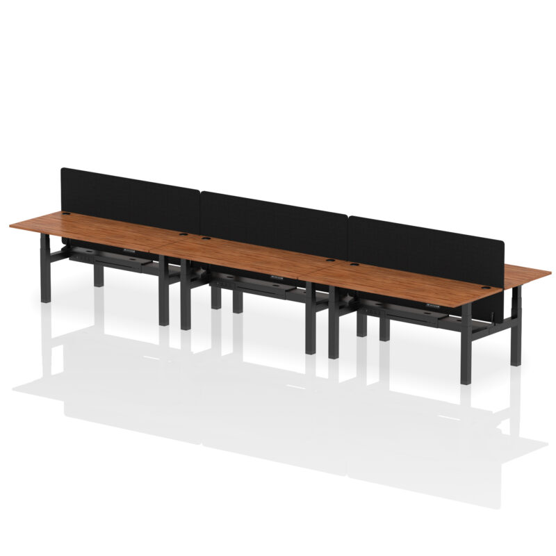 Breeze Back-to-Back Height Adjustable Bench Desk - 6 Person with Black Straight Screen - Image 79