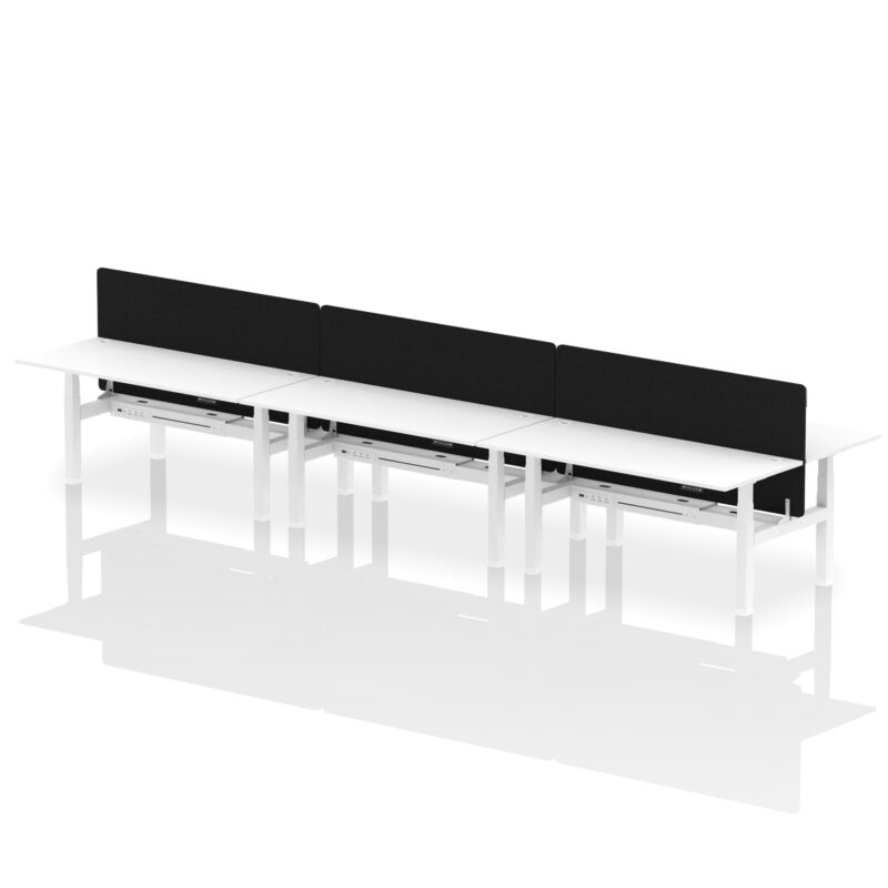 Breeze Back-to-Back Height Adjustable Bench Desk - 6 Person with Black Straight Screen - Image 84