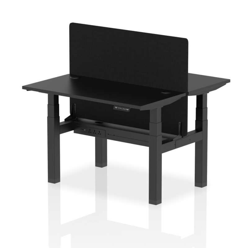 Breeze Back-to-Back Slimline Height Adjustable Bench Desk - 2 Person with Black Straight Screen - Image 4