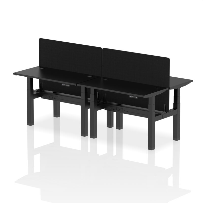 Breeze Back-to-Back Slimline Height Adjustable Bench Desk - 4 Person with Black Straight Screen - Image 4