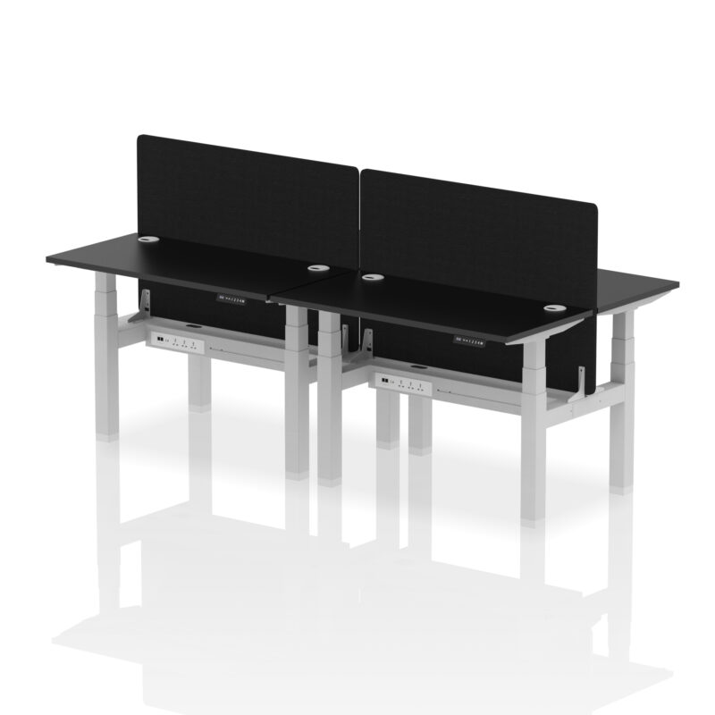 Breeze Back-to-Back Slimline Height Adjustable Bench Desk - 4 Person with Black Straight Screen - Image 5