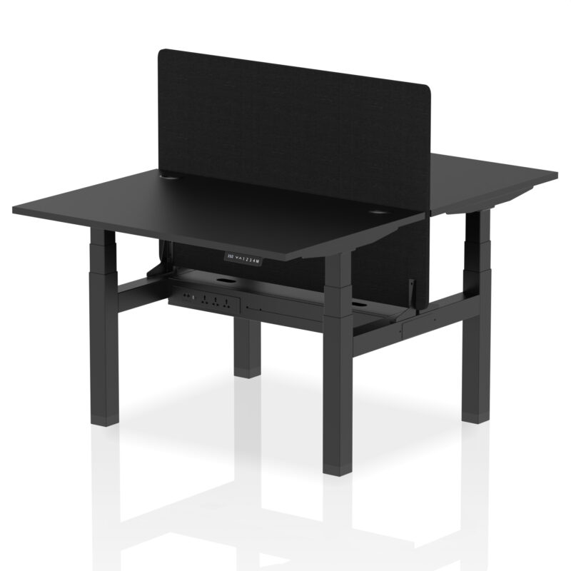 Breeze Back-to-Back Height Adjustable Bench Desk - 2 Person with Black Straight Screen - Image 4