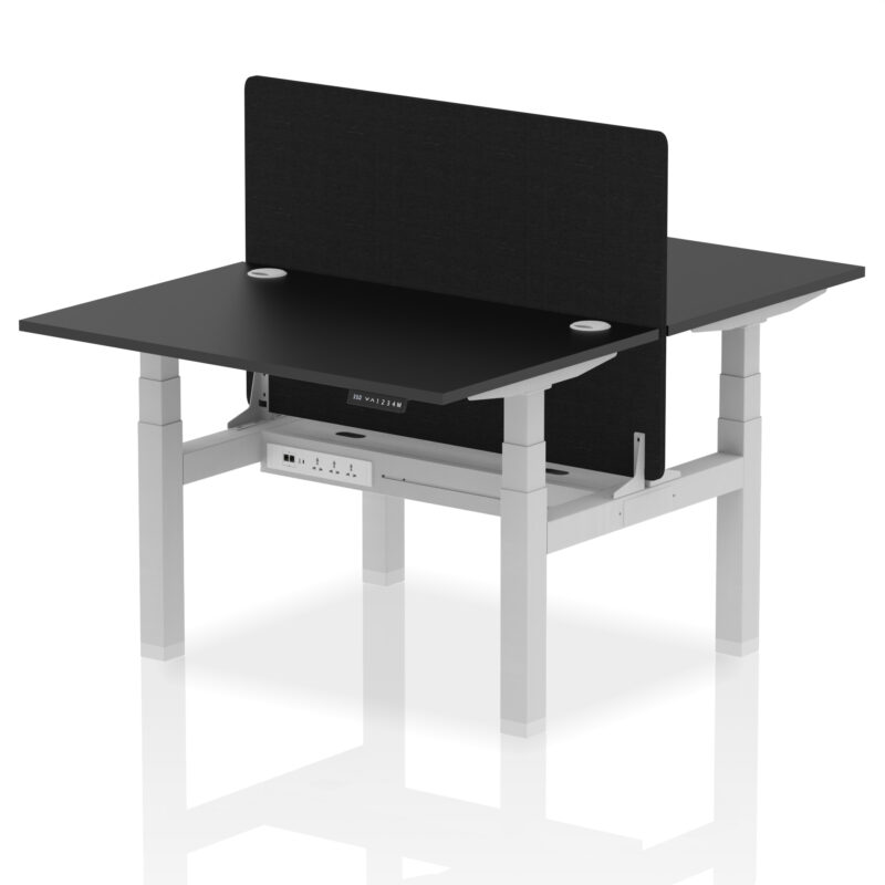 Breeze Back-to-Back Height Adjustable Bench Desk - 2 Person with Black Straight Screen - Image 5