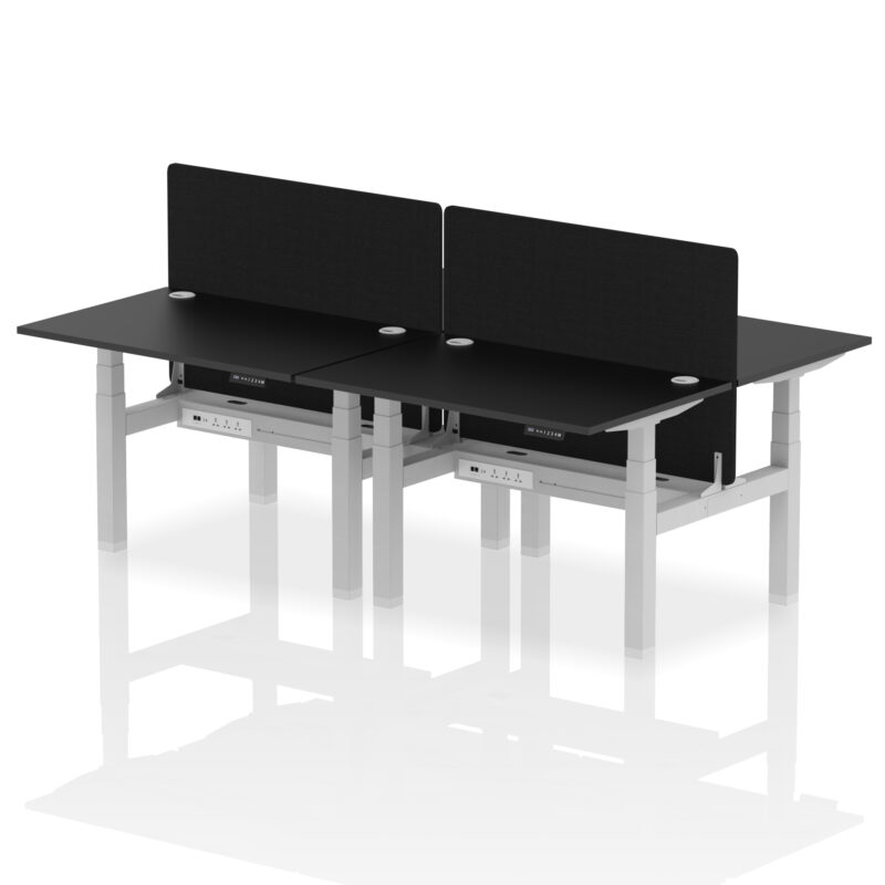 Breeze Back-to-Back Height Adjustable Bench Desk - 4 Person with Black Straight Screen - Image 5
