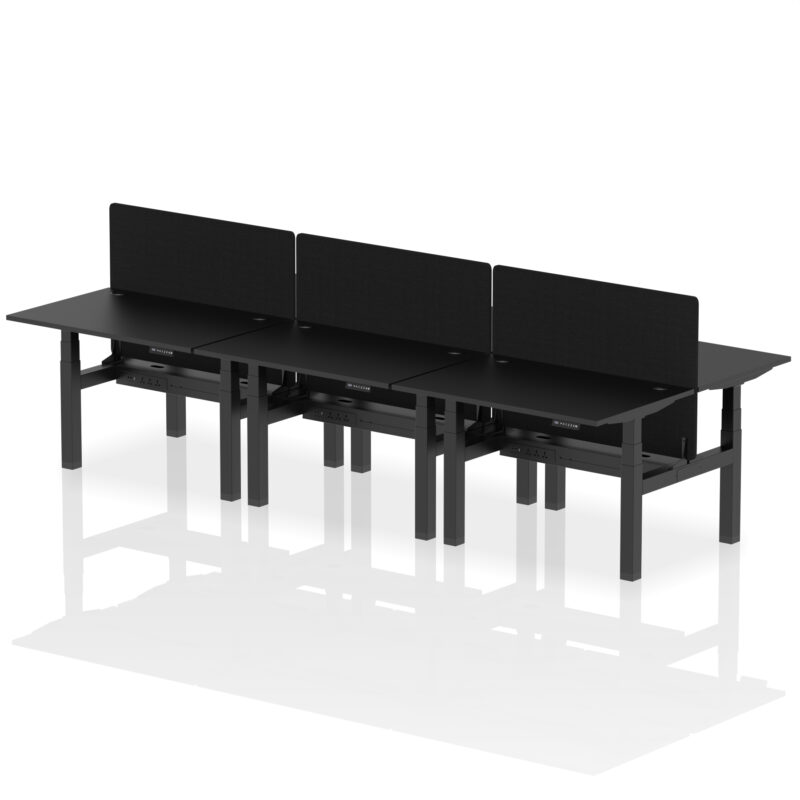 Breeze Back-to-Back Height Adjustable Bench Desk - 6 Person with Black Straight Screen - Image 4
