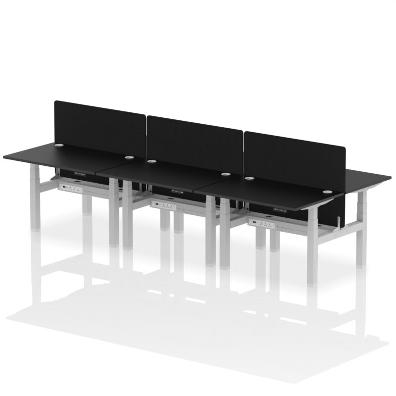 Breeze Back-to-Back Height Adjustable Bench Desk - 6 Person with Black Straight Screen - Image 5