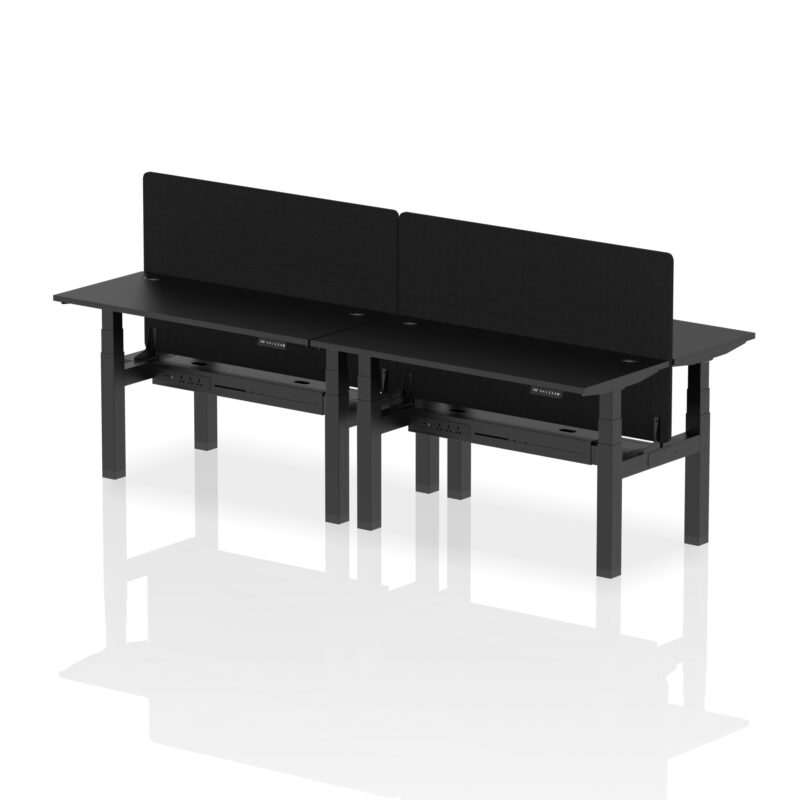 Breeze Back-to-Back Slimline Height Adjustable Bench Desk - 4 Person with Black Straight Screen - Image 25