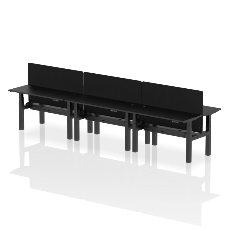 Breeze Back-to-Back Slimline Height Adjustable Bench Desk - 6 Person with Black Straight Screen - Image 25