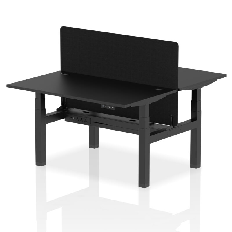 Breeze Back-to-Back Height Adjustable Bench Desk - 2 Person with Black Straight Screen - Image 25