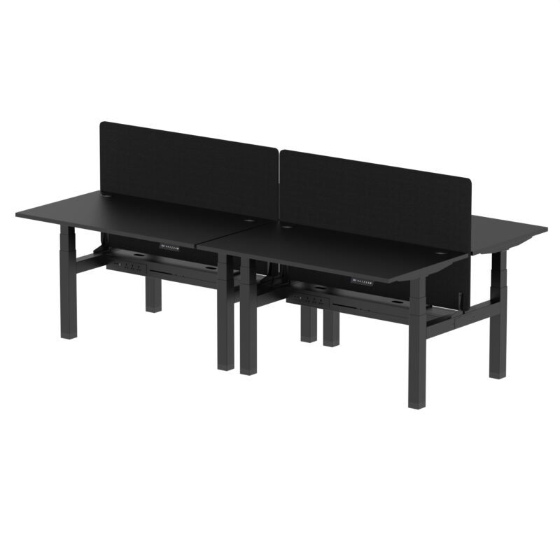 Breeze Back-to-Back Height Adjustable Bench Desk - 4 Person with Black Straight Screen - Image 25