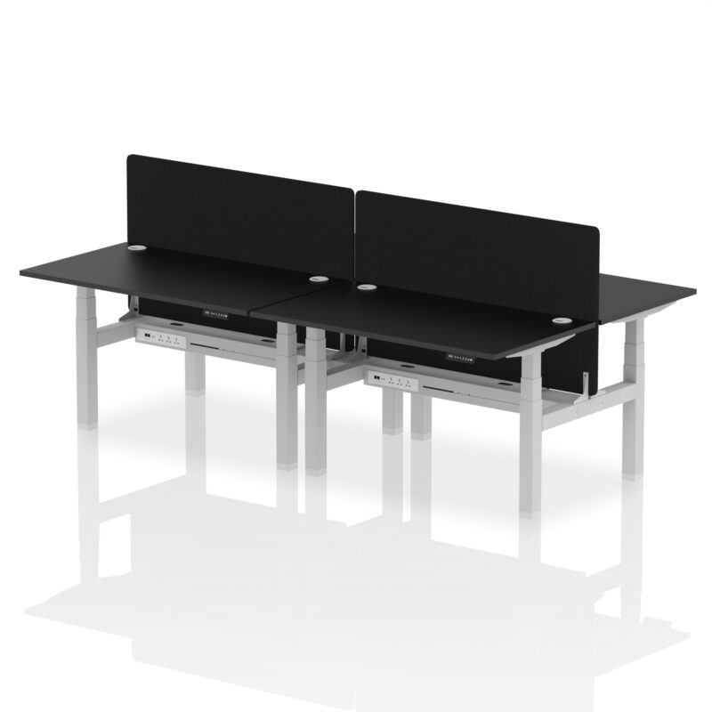 Breeze Back-to-Back Height Adjustable Bench Desk - 4 Person with Black Straight Screen - Image 26