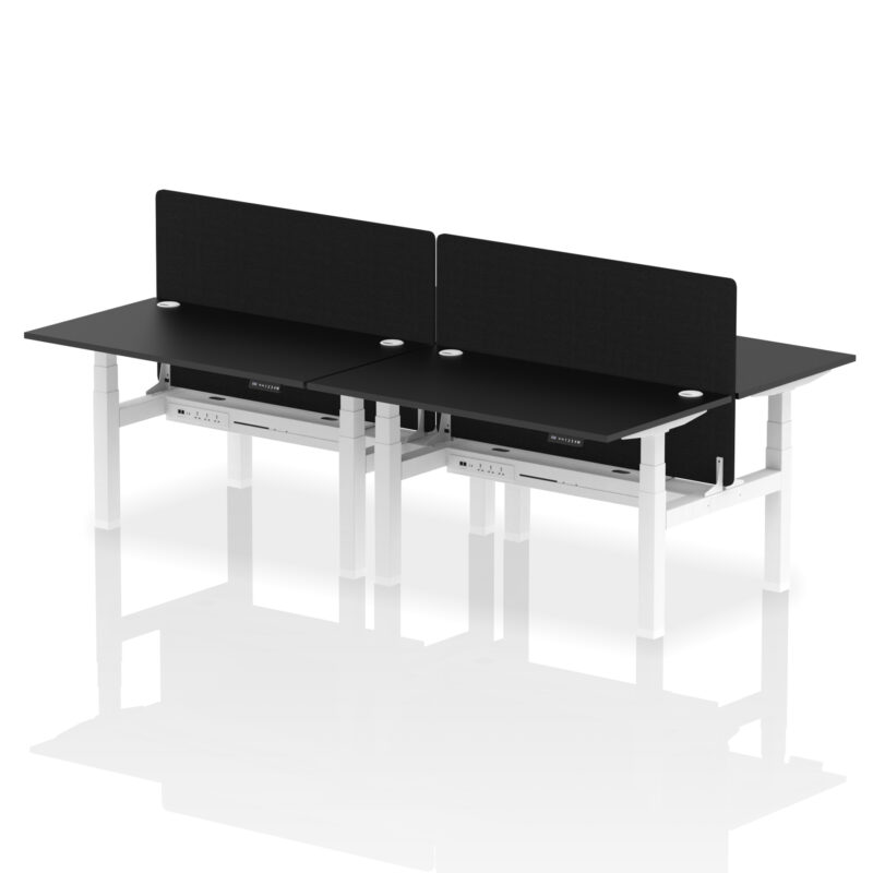 Breeze Back-to-Back Height Adjustable Bench Desk - 4 Person with Black Straight Screen - Image 27
