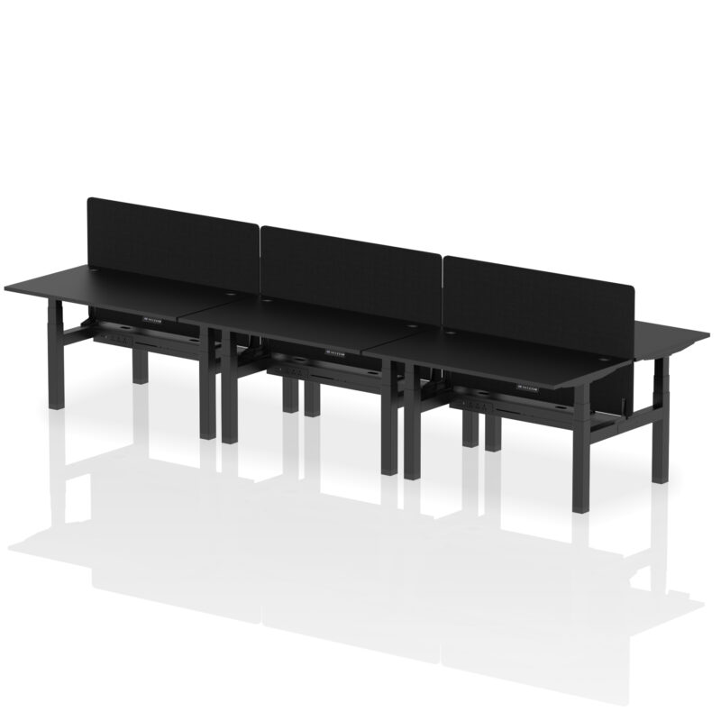 Breeze Back-to-Back Height Adjustable Bench Desk - 6 Person with Black Straight Screen - Image 25
