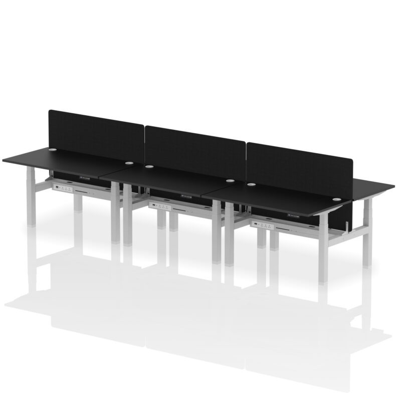 Breeze Back-to-Back Height Adjustable Bench Desk - 6 Person with Black Straight Screen - Image 26